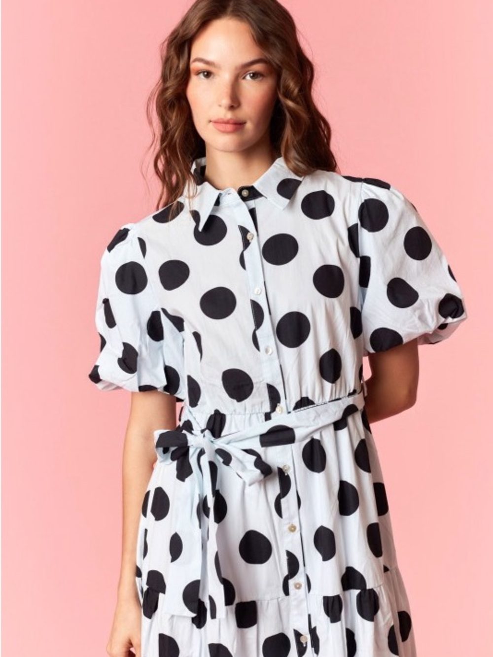 NWT WHITE BLACK POLKA Dot Printed Cotton Poplin Puff Sleeve Maxi Dress - Picture 7 of 9